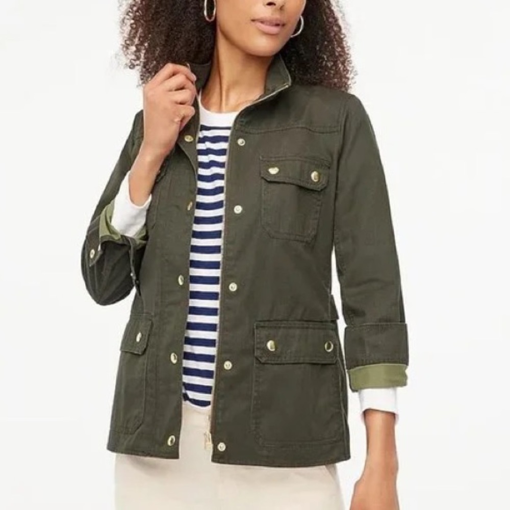 J.Crew Field Resin-coated twill field jacket Size S, olive green